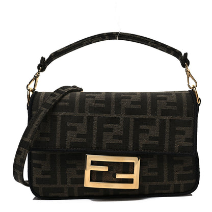 Fendi Fabric Jacquard FF 1974 Mini Baguette Tobacco Moro Black 1 of 7