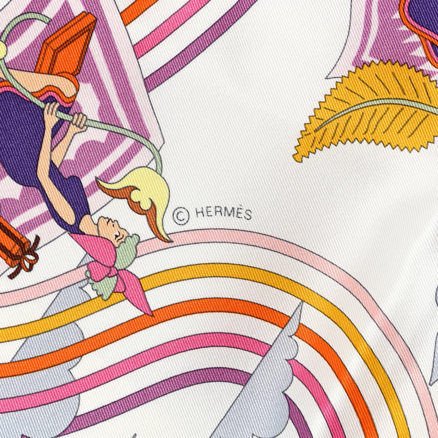 Silk Carres Volants Scarf 70 White Violet Orange