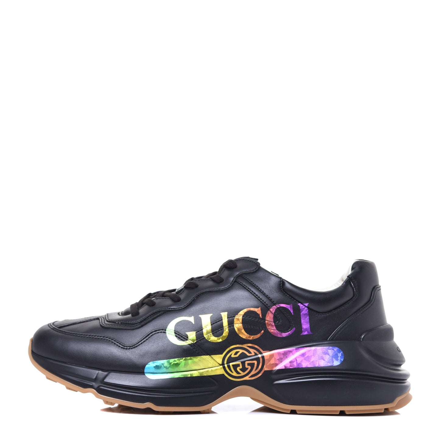 Calfskin Iridescent Logo Mens Rhyton Sneakers 13 Black