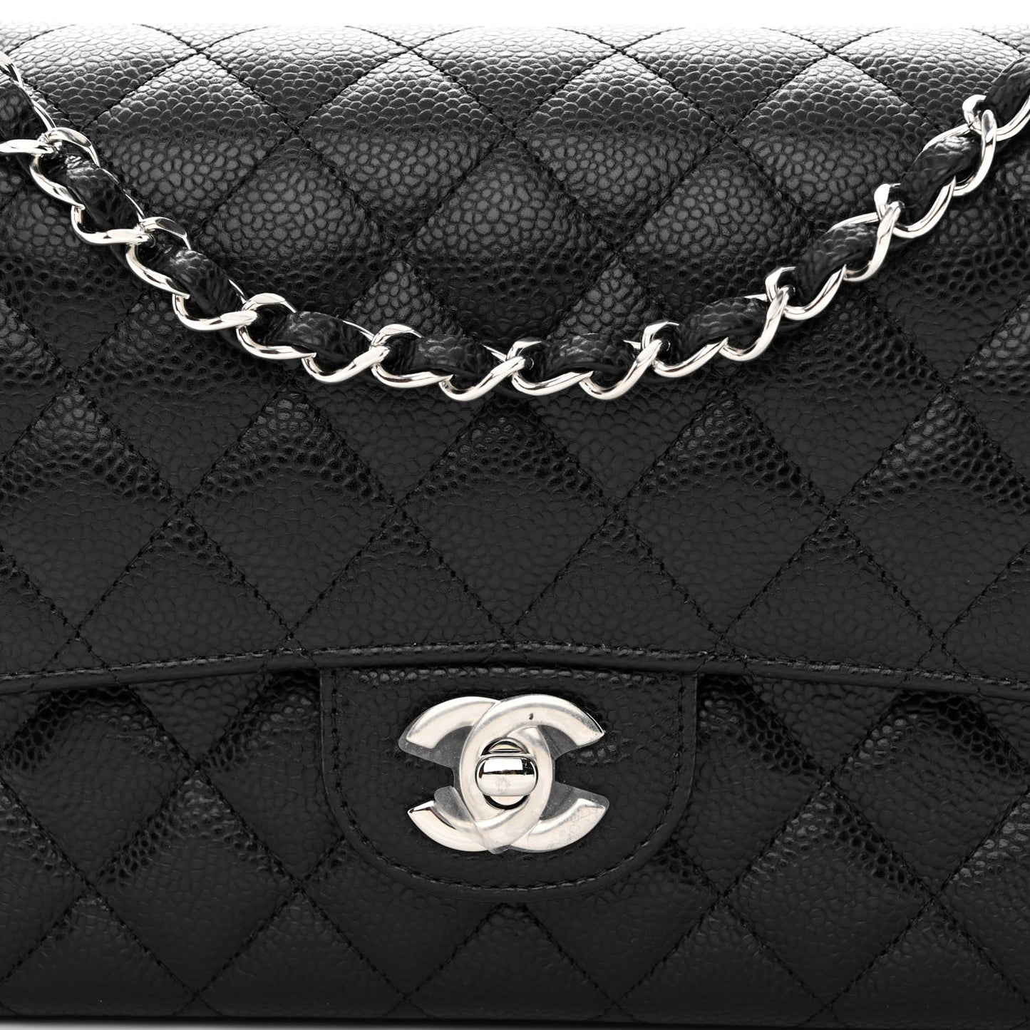 Caviar Quilted Medium Double Flap Black