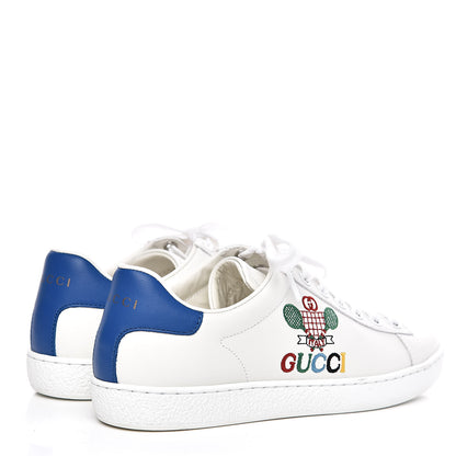 Gucci Calfskin Miro Soft Tennis Embroidered Womens Ace Sneakers 36 White Rio Blue 4 of 11