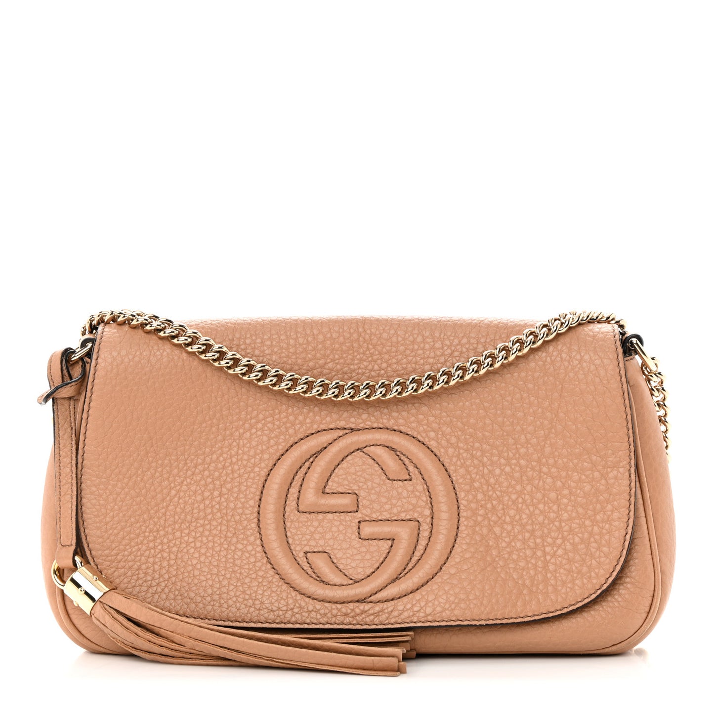 Pebbled Calfskin Medium Soho Flap Crossbody Camelia