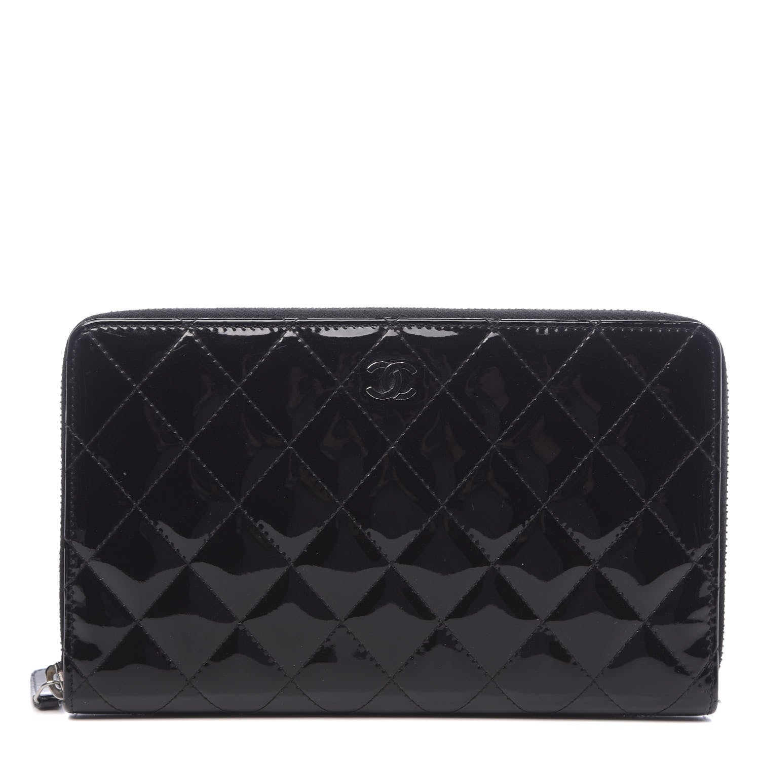 Chanel Patent Quilted Large Zip Around Organizer Wallet So Black 1 of 10