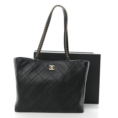 Chanel Calfskin Quilted Book Pocket Shopping Tote Black 12 of 12
