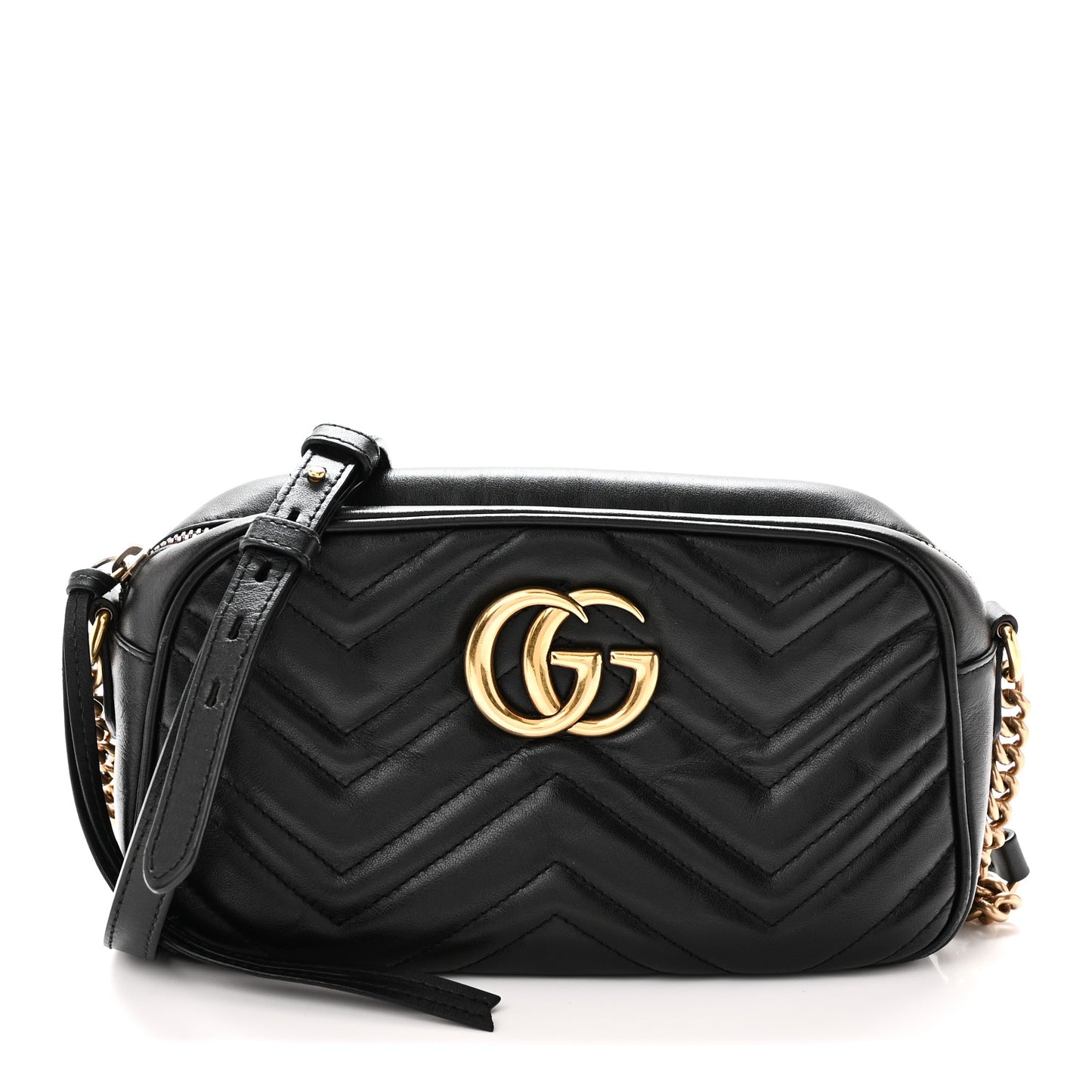 Calfskin Matelasse Small GG Marmont Chain Shoulder Bag Black