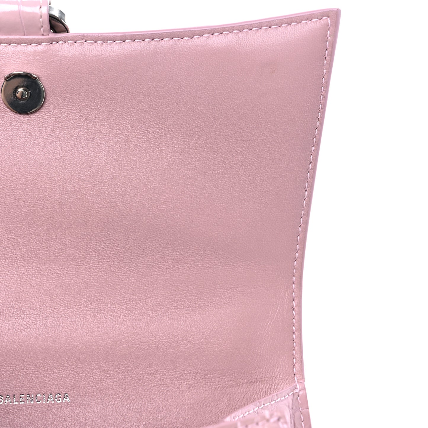Shiny Calfskin Crocodile Embossed Small Hourglass Top Handle Bag Powder Pink