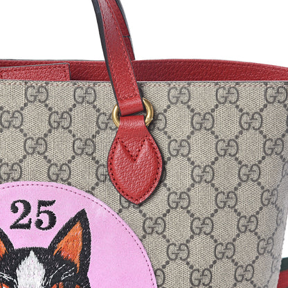 Gucci Soft GG Supreme Monogram Web Bosco Patch Small Crossbody Tote Beige Malva Hibiscus Red 7 of 9