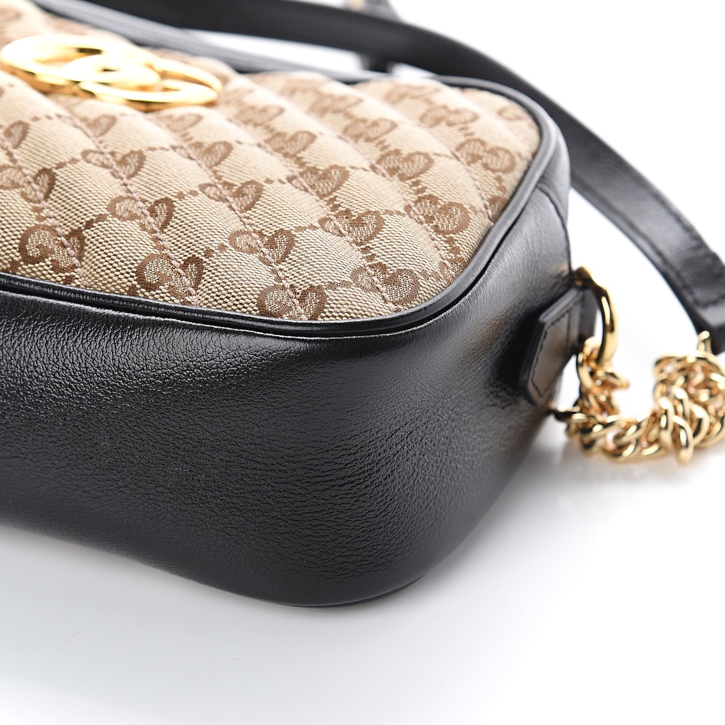 Monogram Matelasse Diagonal Small GG Marmont Chain Shoulder Bag Beige Black