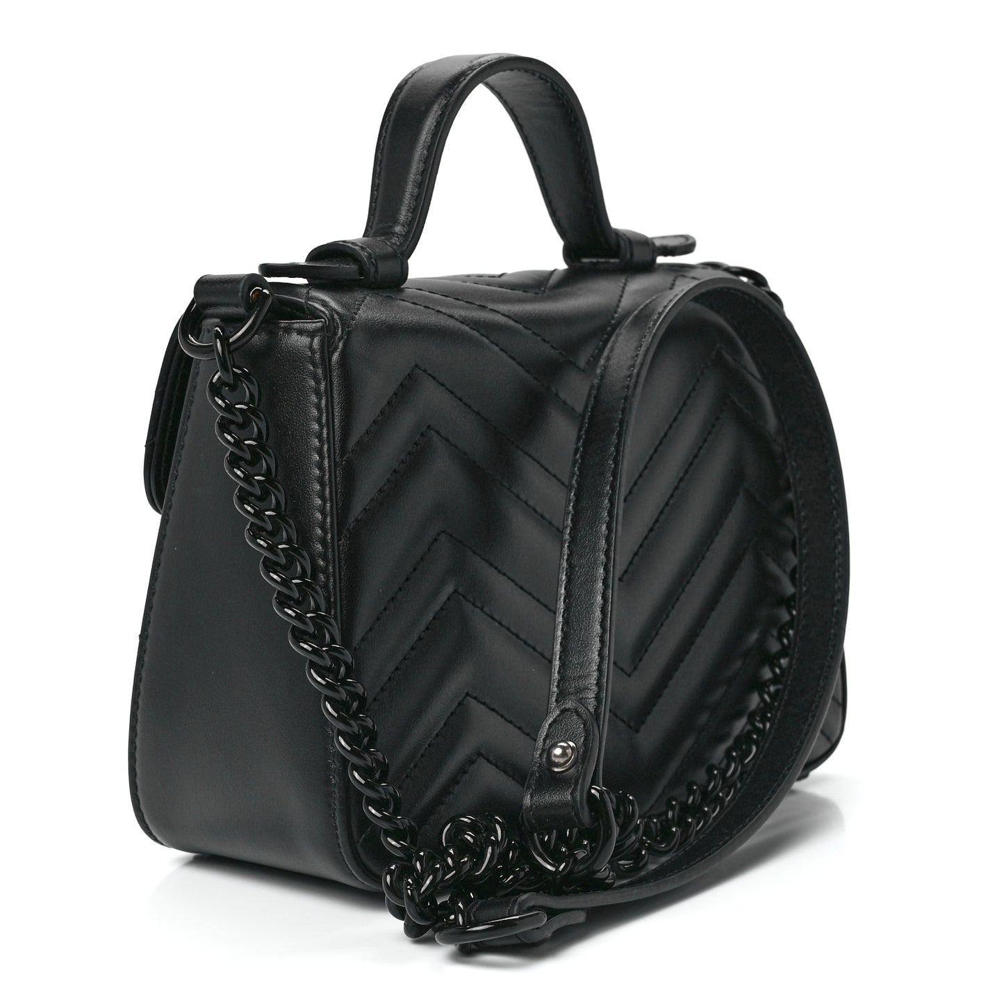 Calfskin Matelasse Monochrome Mini GG Marmont Top Handle Shoulder Bag Black