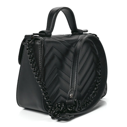 Gucci Calfskin Matelasse Monochrome Mini GG Marmont Top Handle Shoulder Bag Black 3 of 12