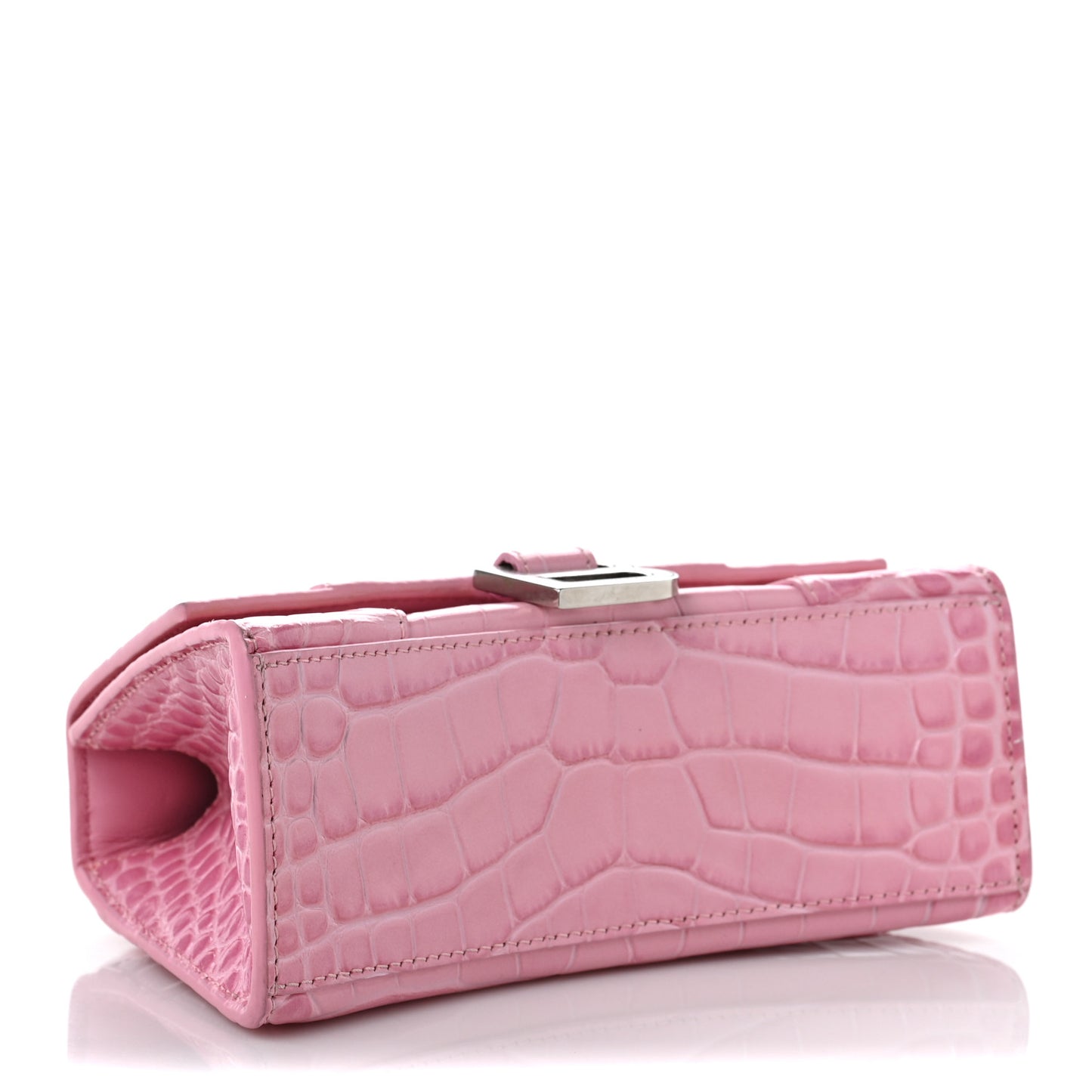Shiny Calfskin Crocodile Embossed Hourglass Top Handle Bag XS Pink