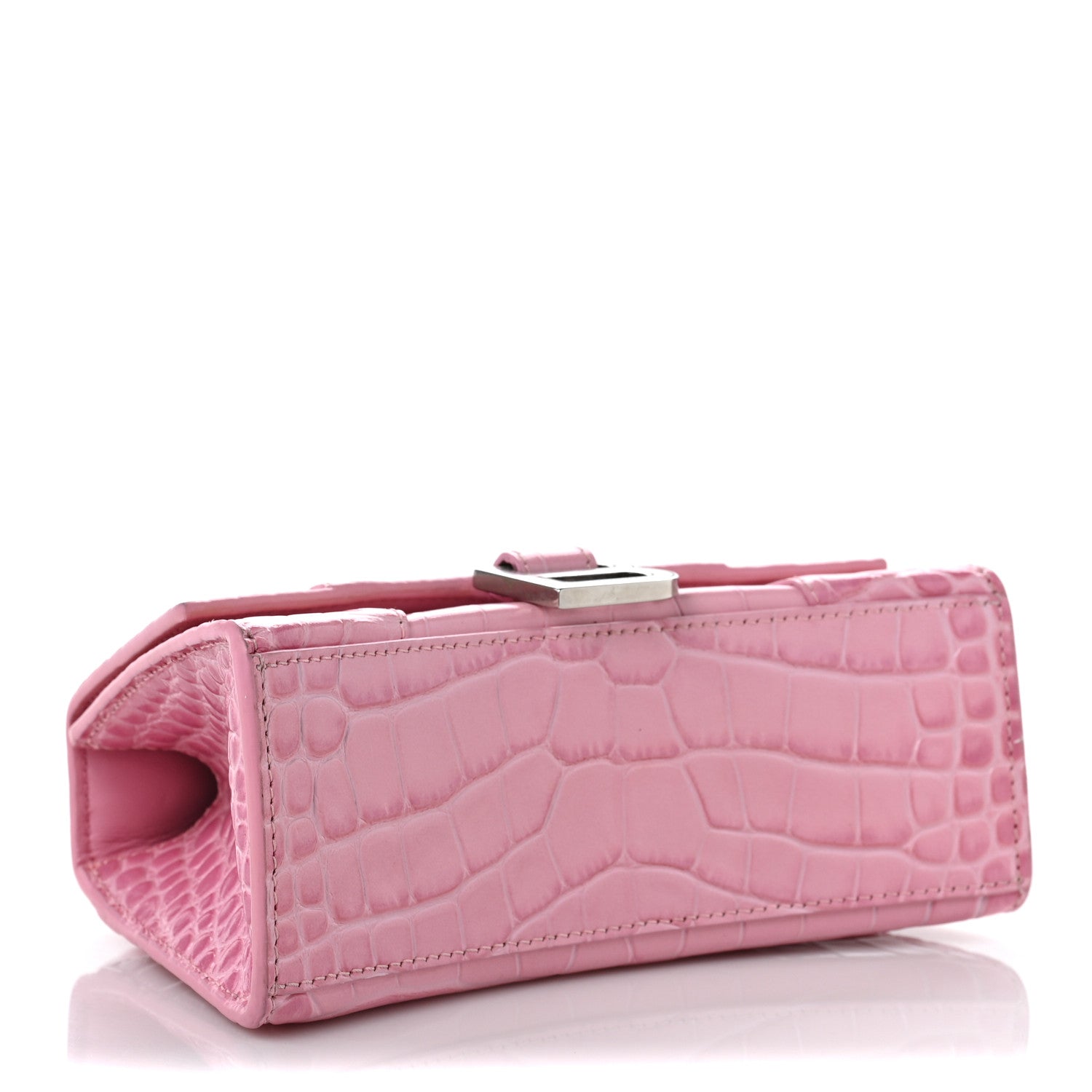Balenciaga Shiny Calfskin Crocodile Embossed Hourglass Top Handle Bag XS Pink 4 of 8