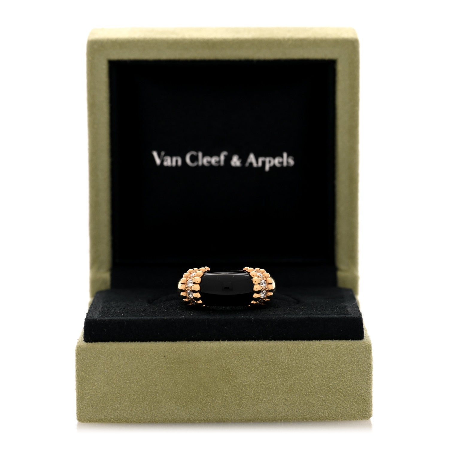Van Cleef & Arpels 18K Yellow Gold Diamond Black Onyx Perlee Couleurs Ring 53 6.5 5 of 5