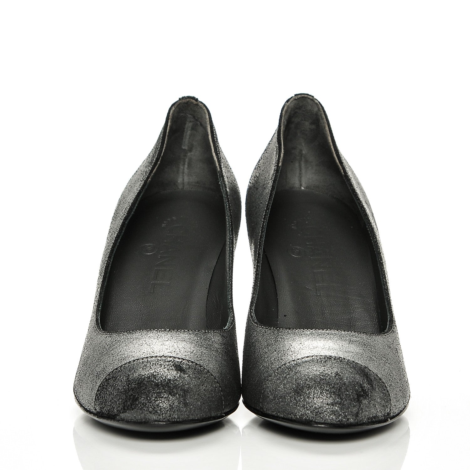 Chanel Distressed Suede CC Cap Toe Pumps 38 Anthracite 2 of 6