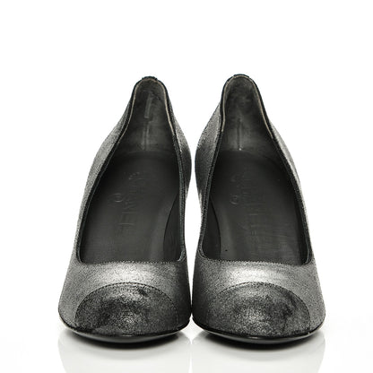 Chanel Distressed Suede CC Cap Toe Pumps 38 Anthracite 2 of 6