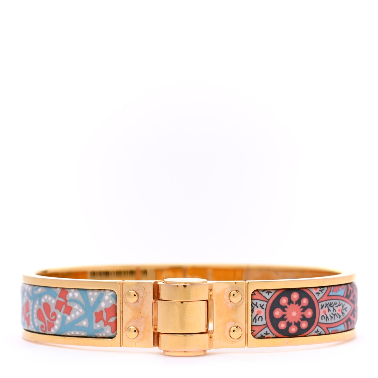 Hermes Enamel Printed Narrow Cachemire Fleuri Hinged Bracelet S Romantique 1 of 5