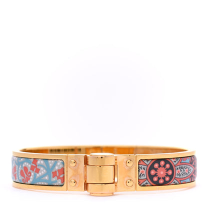 Hermes Enamel Printed Narrow Cachemire Fleuri Hinged Bracelet S Romantique 1 of 5