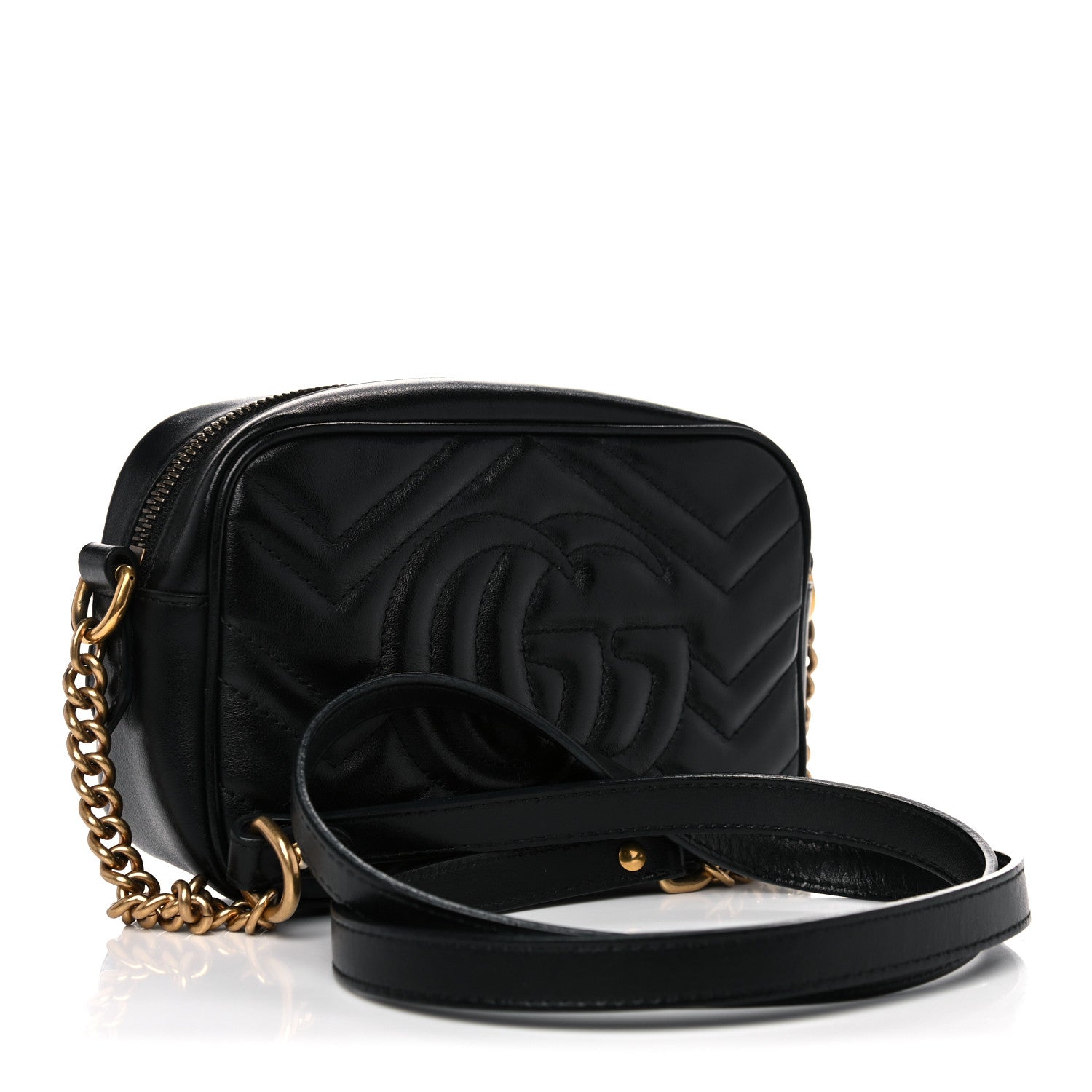 Gucci Calfskin Matelasse Mini GG Marmont Chain Shoulder Bag Black 3 of 16