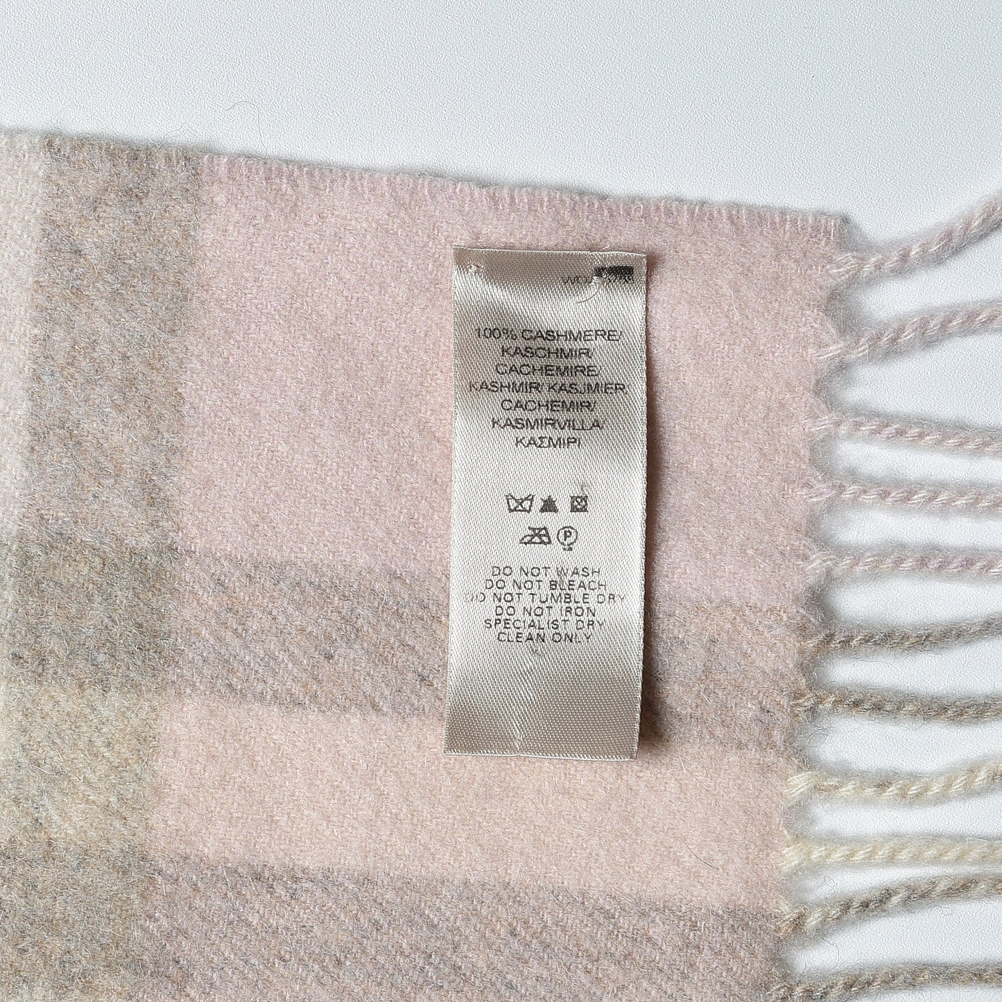 Cashmere Giant Check Fringe Scarf Pink
