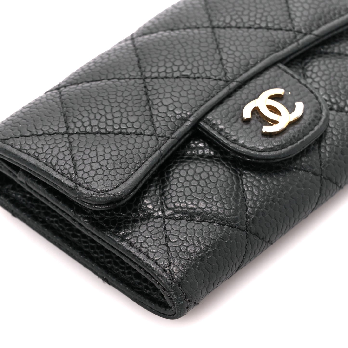 Caviar Quilted Flap Card Holder Black
