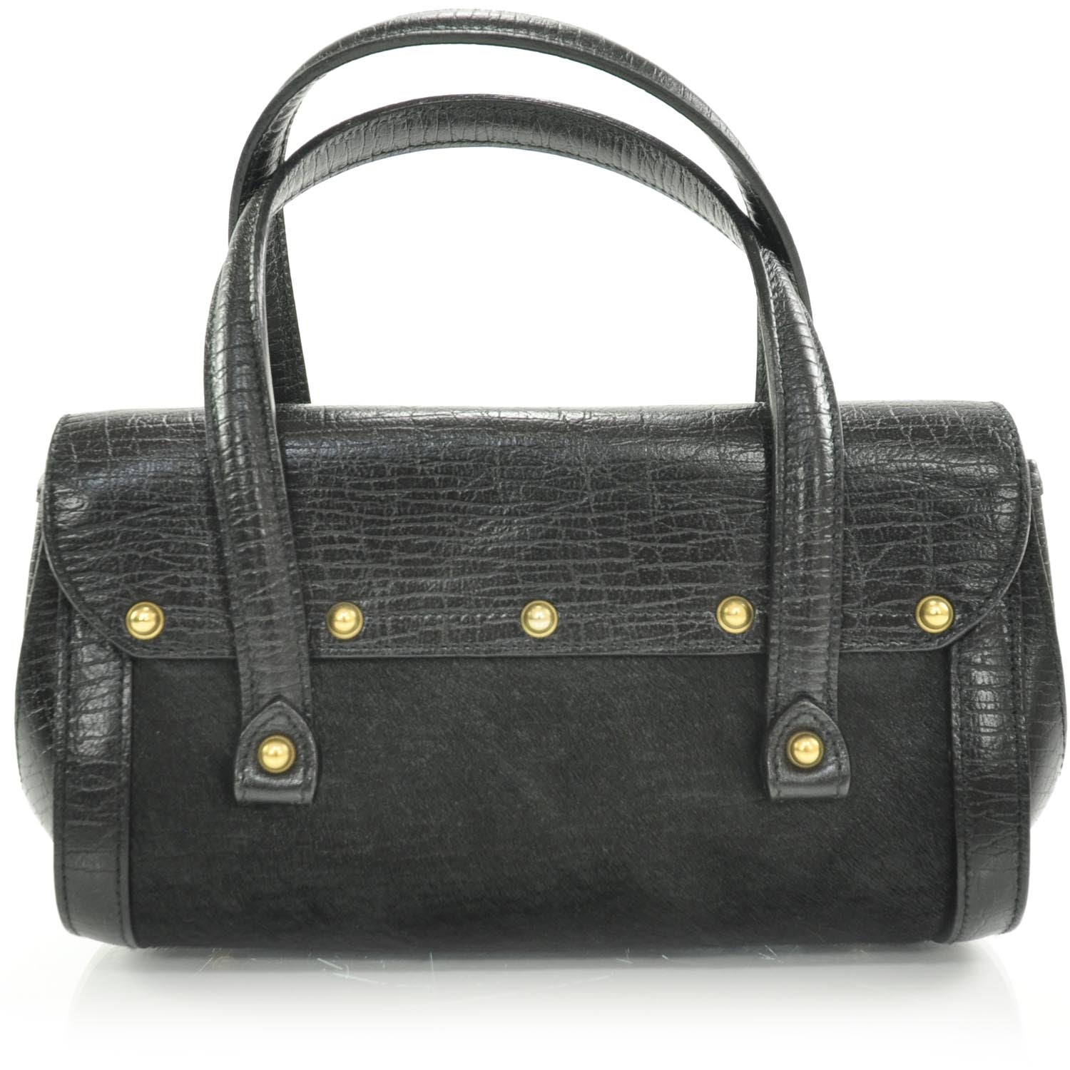 Gucci Calf Hair Calfskin Mini Bamboo Bullet Handbag Black 4 of 9