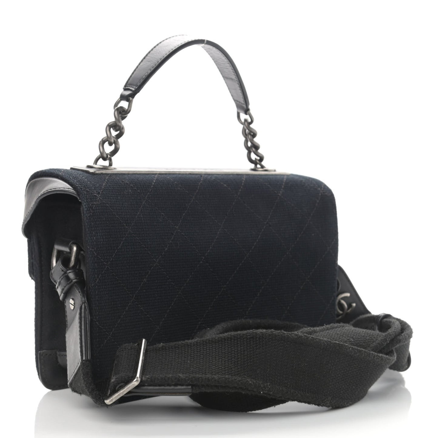 Fabric Quilted Small Flap Bag Navy