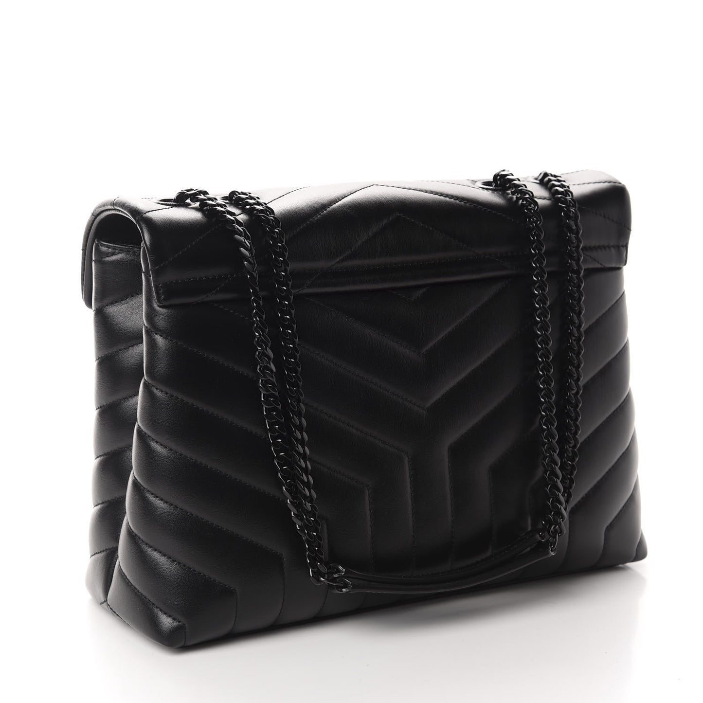 Calfskin Y Quilted Monogram Medium Loulou Chain Satchel Black