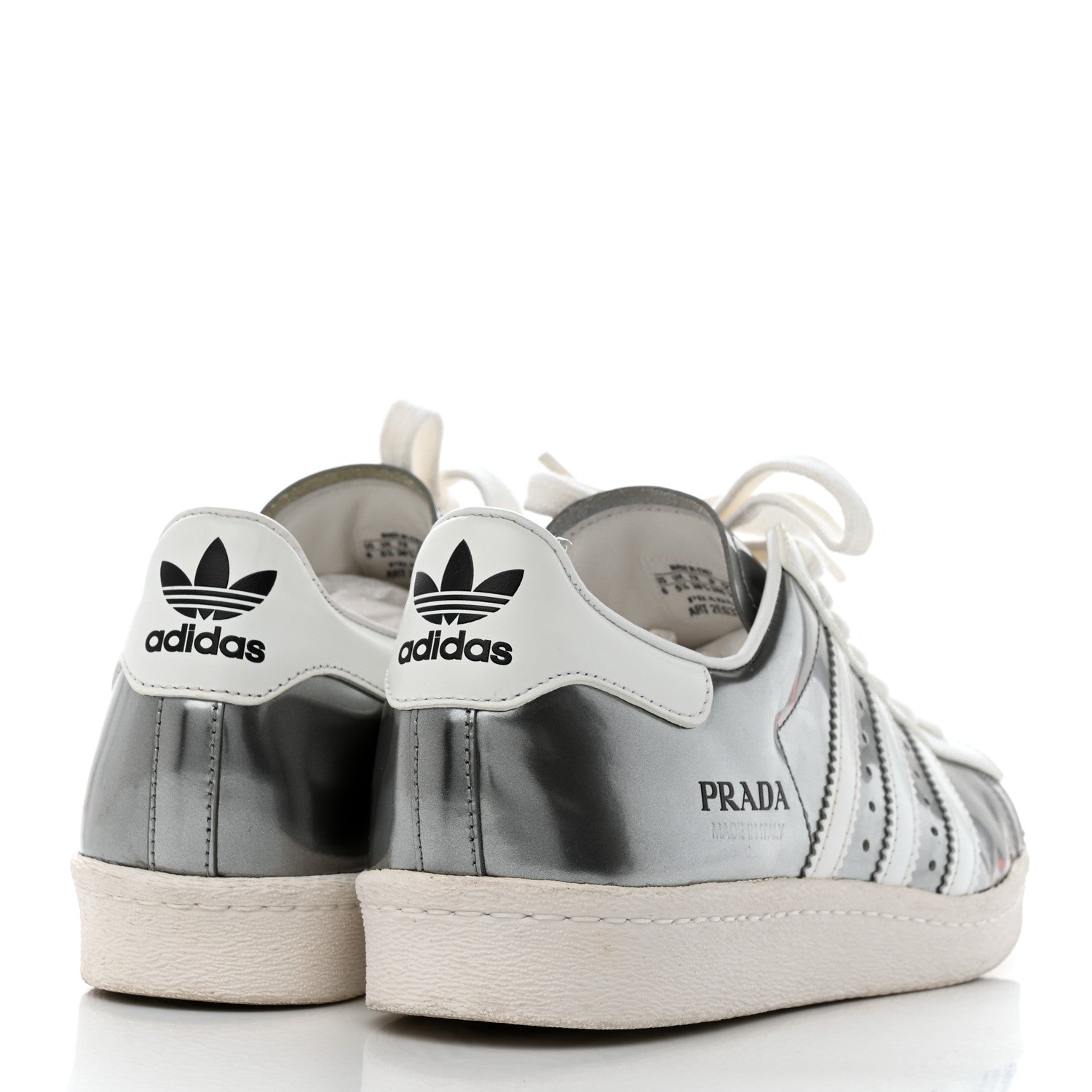 Prada X ADIDAS Brushed Calfskin Logo Mens Superstar Sneakers 6 Silver White 4 of 9