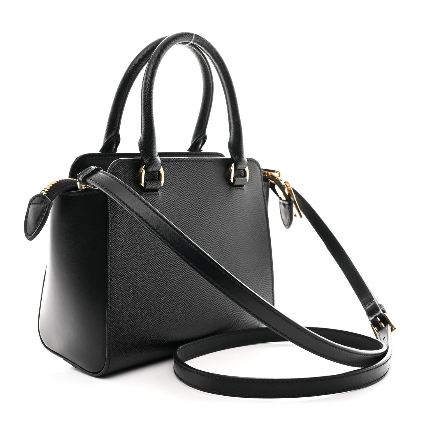 Saffiano Soft Calfskin Mini Zippered Crossbody Black