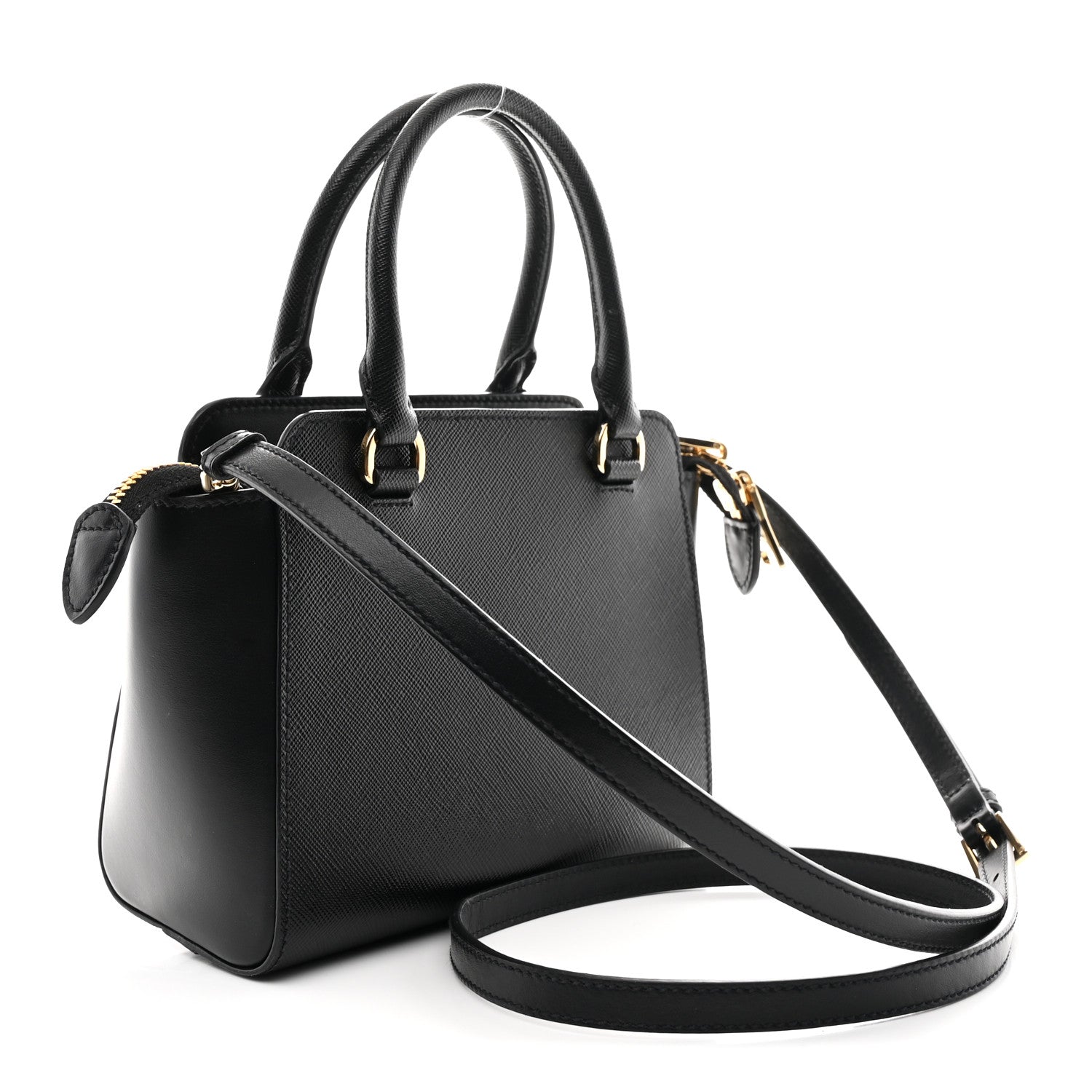 Prada Saffiano Soft Calfskin Mini Zippered Crossbody Black 3 of 10