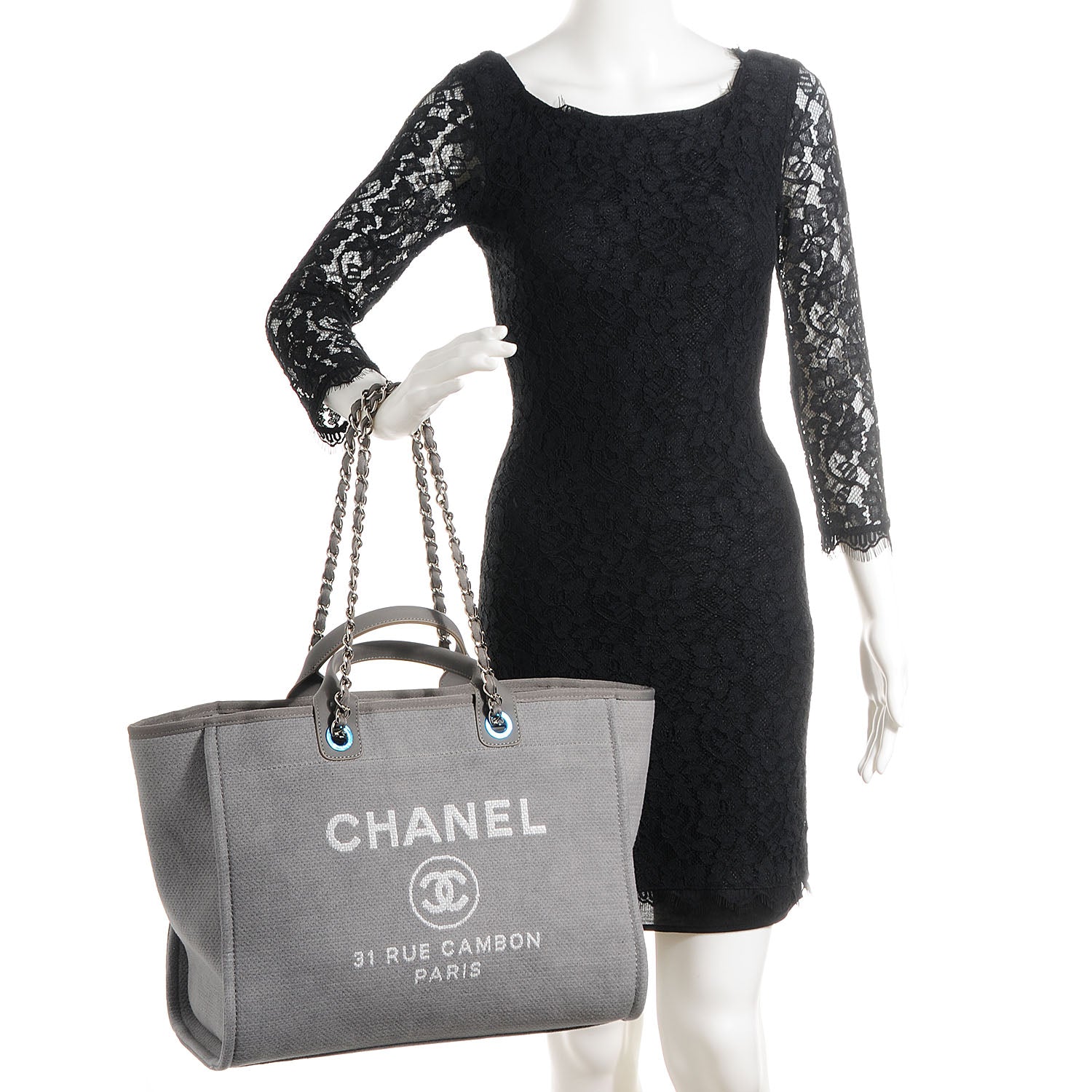 Chanel Canvas Deauville Large Tote Grey 2 of 7