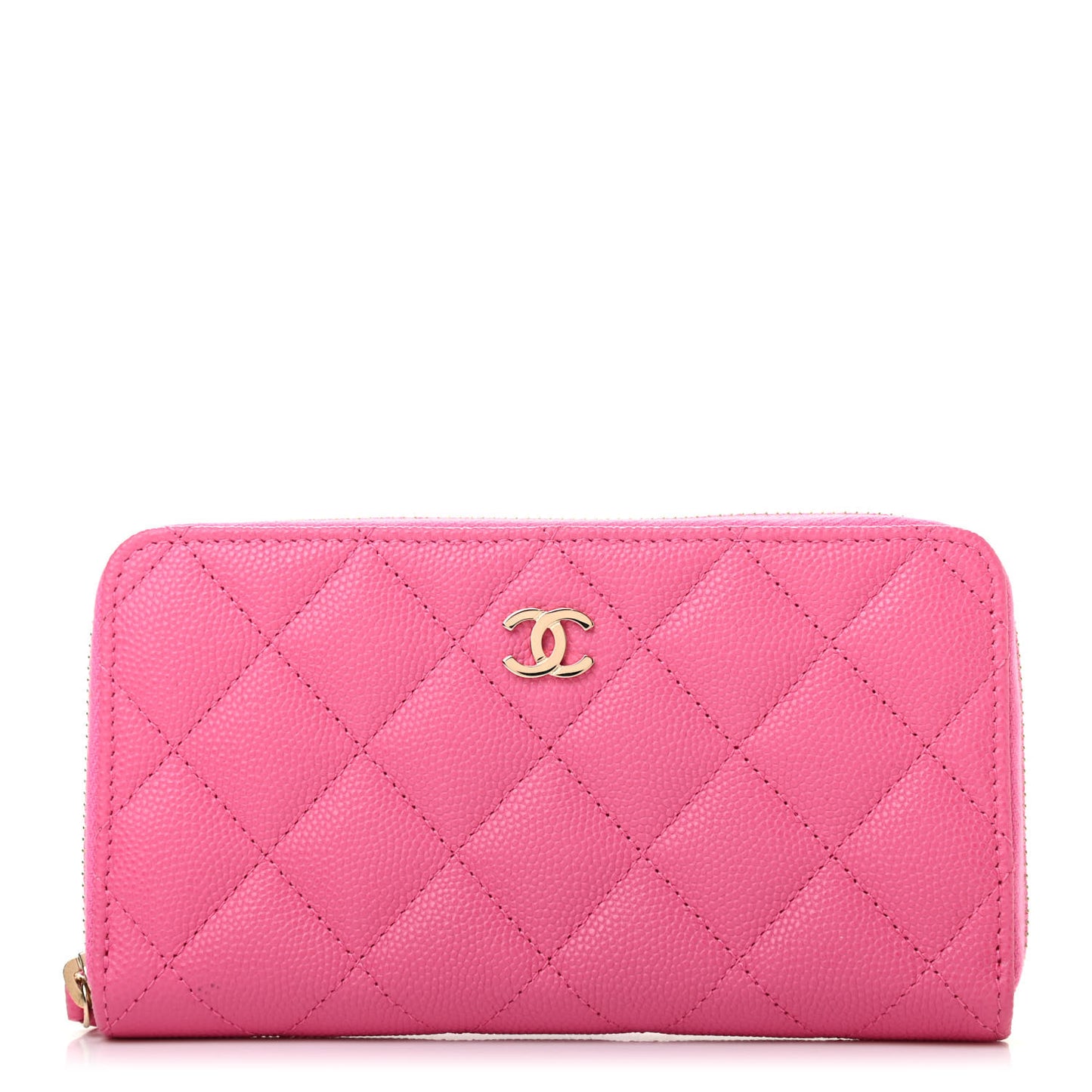 Caviar Quilted Medium Zip Around Wallet Pink