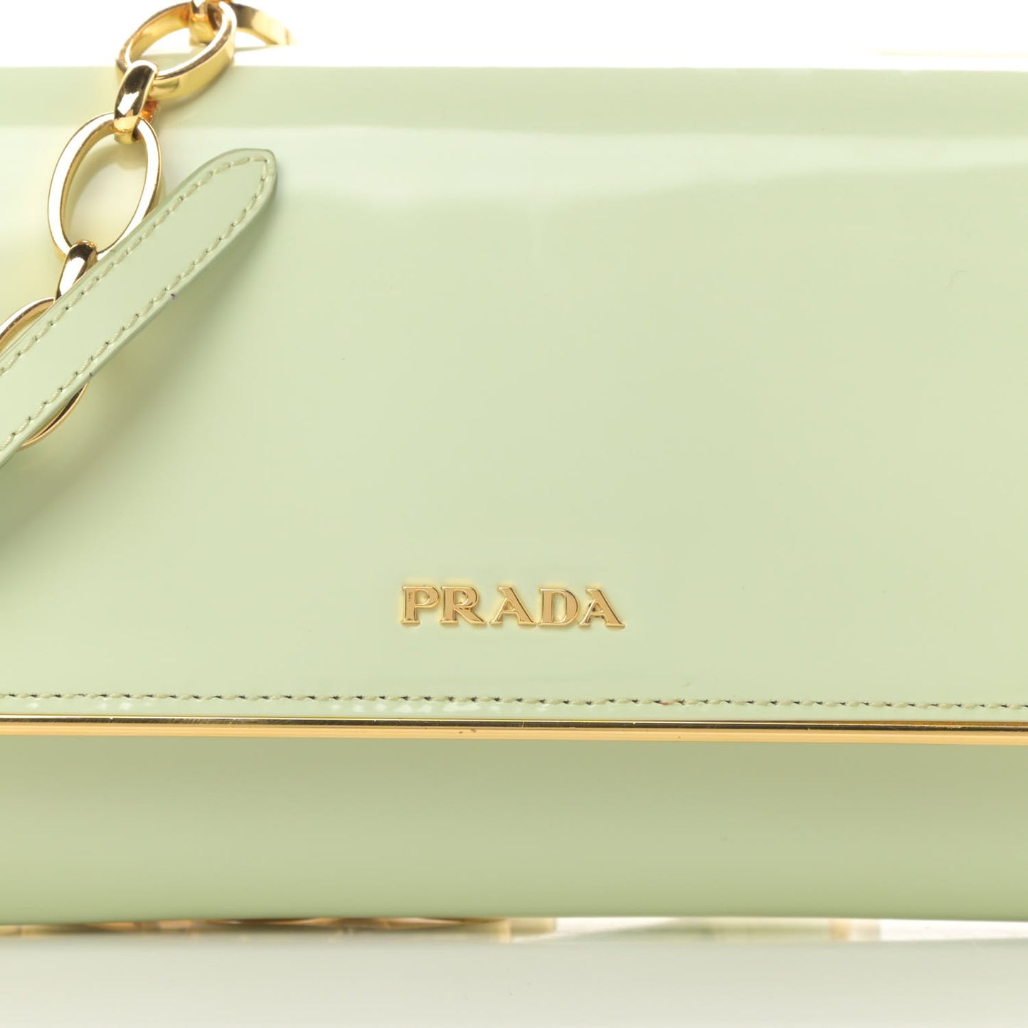 Vernice Metal Bar Chain Wallet Light Green