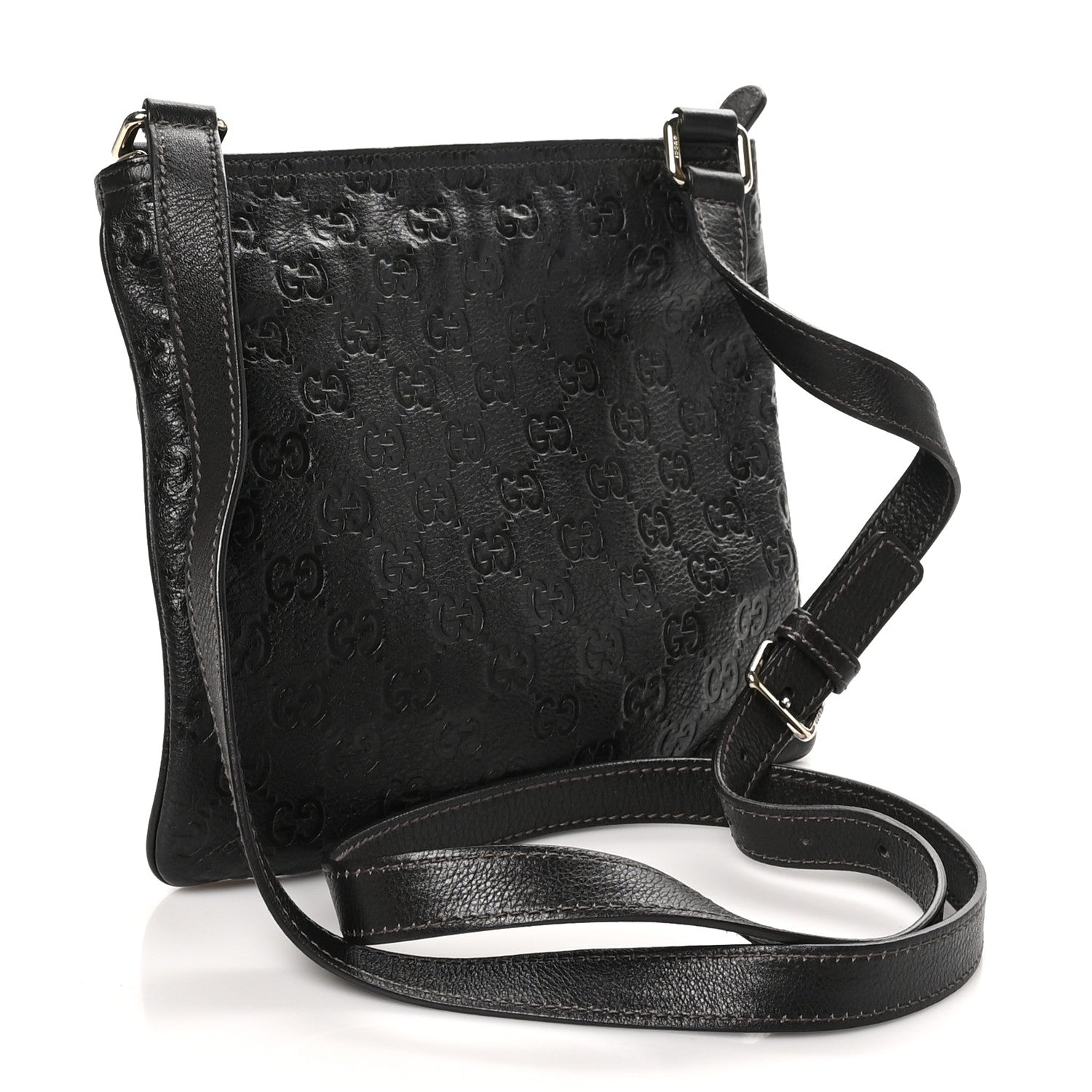 Gucci Guccissima Small Flat Messenger Bag Dark Brown 3 of 10
