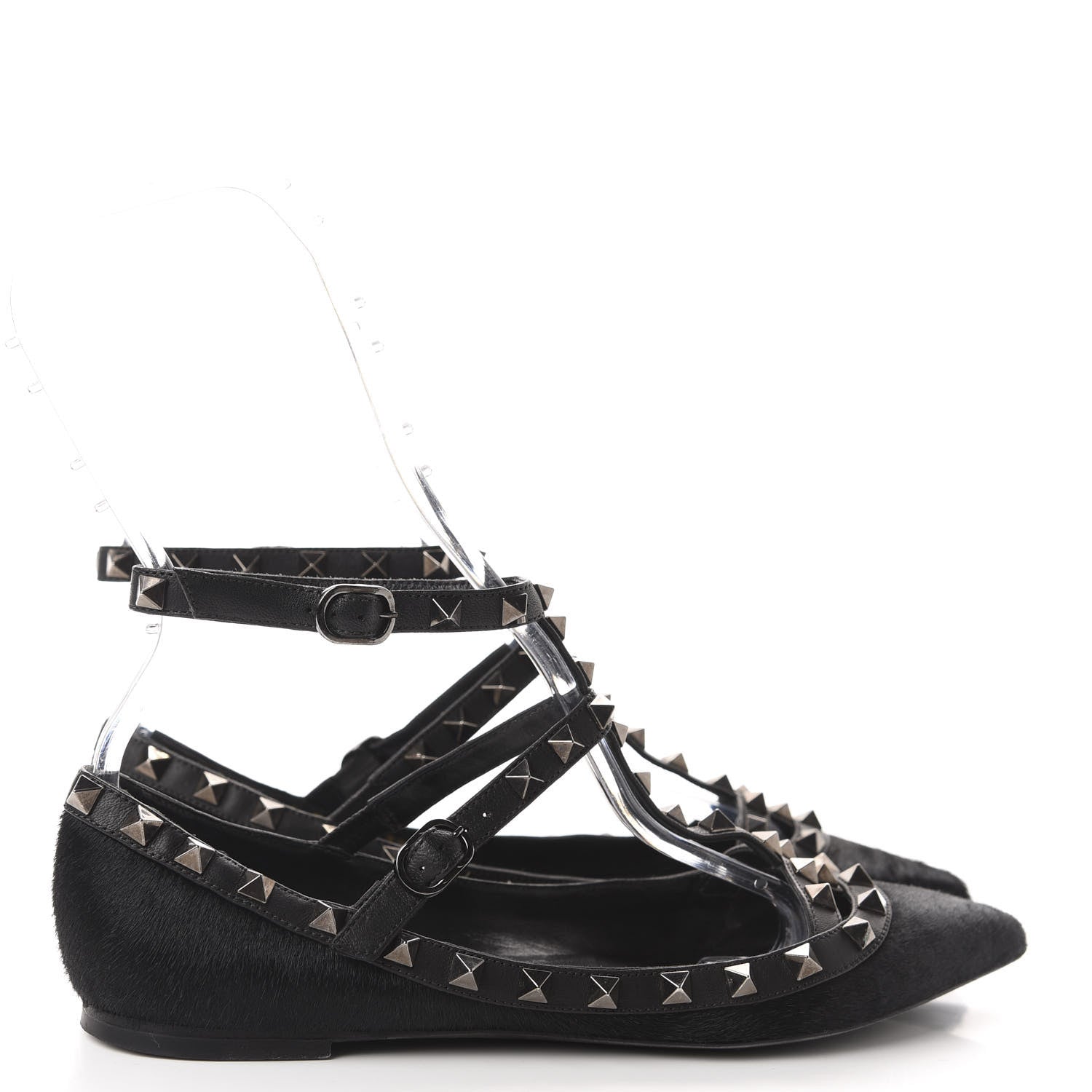 Valentino Garavani Calf Hair Rockstud Cage Ballerina Flats 37.5 Black 4 of 12