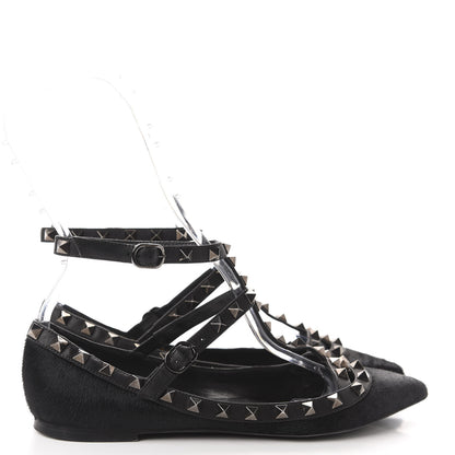Valentino Garavani Calf Hair Rockstud Cage Ballerina Flats 37.5 Black 4 of 12