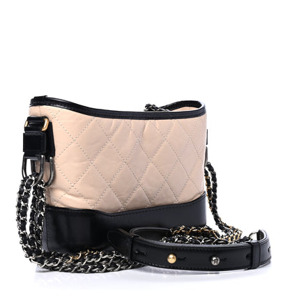 Chanel Aged Calfskin Quilted Small Gabrielle Hobo Beige Black 2 of 4