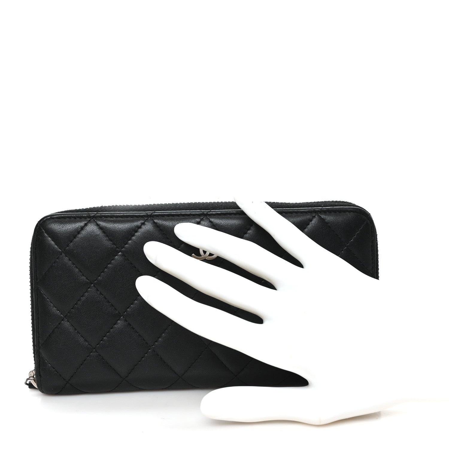 Chanel Lambskin Quilted Large Gusset Zip Around Wallet Black 2 of 8