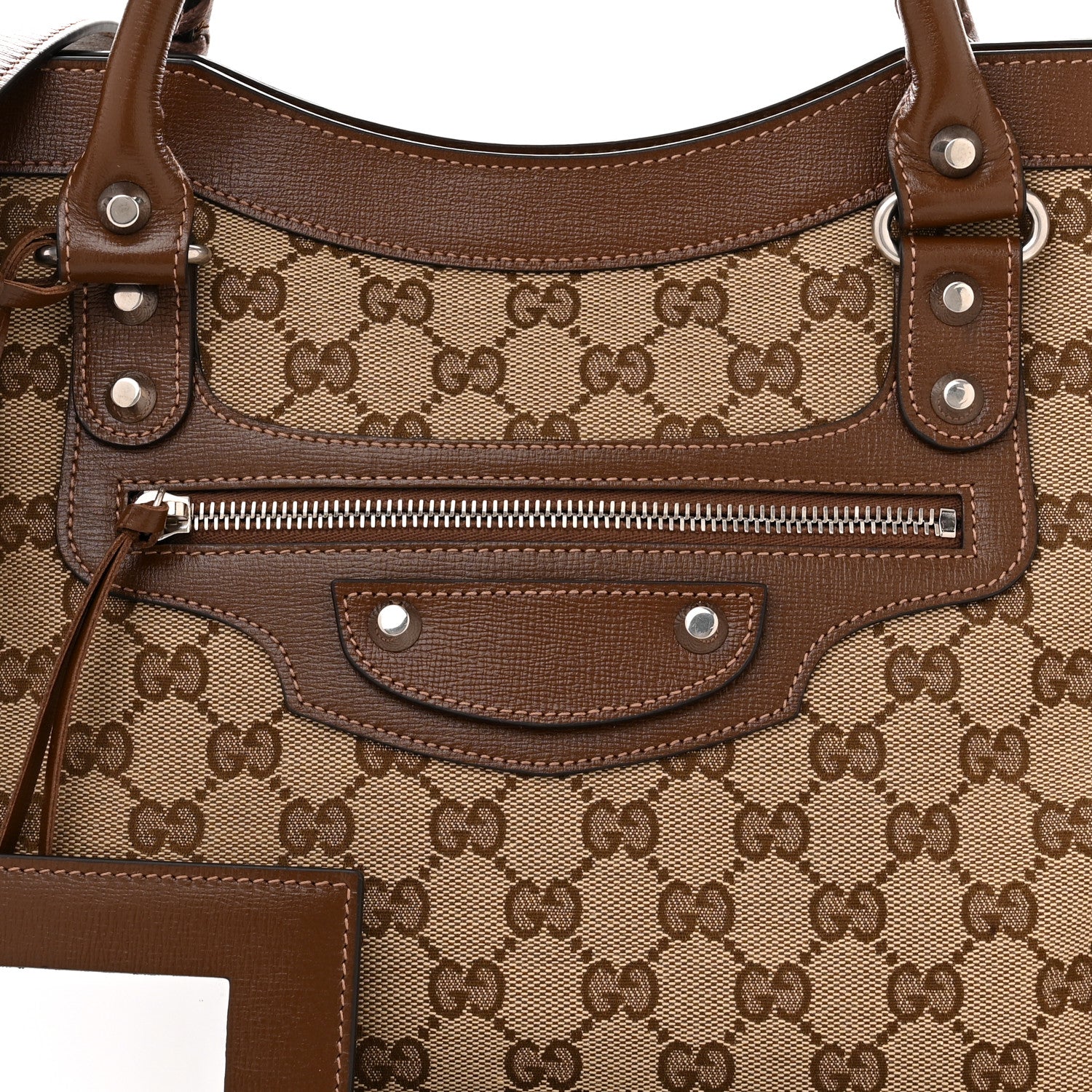 Balenciaga X GUCCI GG Monogram Azalea Calfskin Neo Classic Silver Hardware Medium City Beige Ebony Brown Sugar 8 of 10