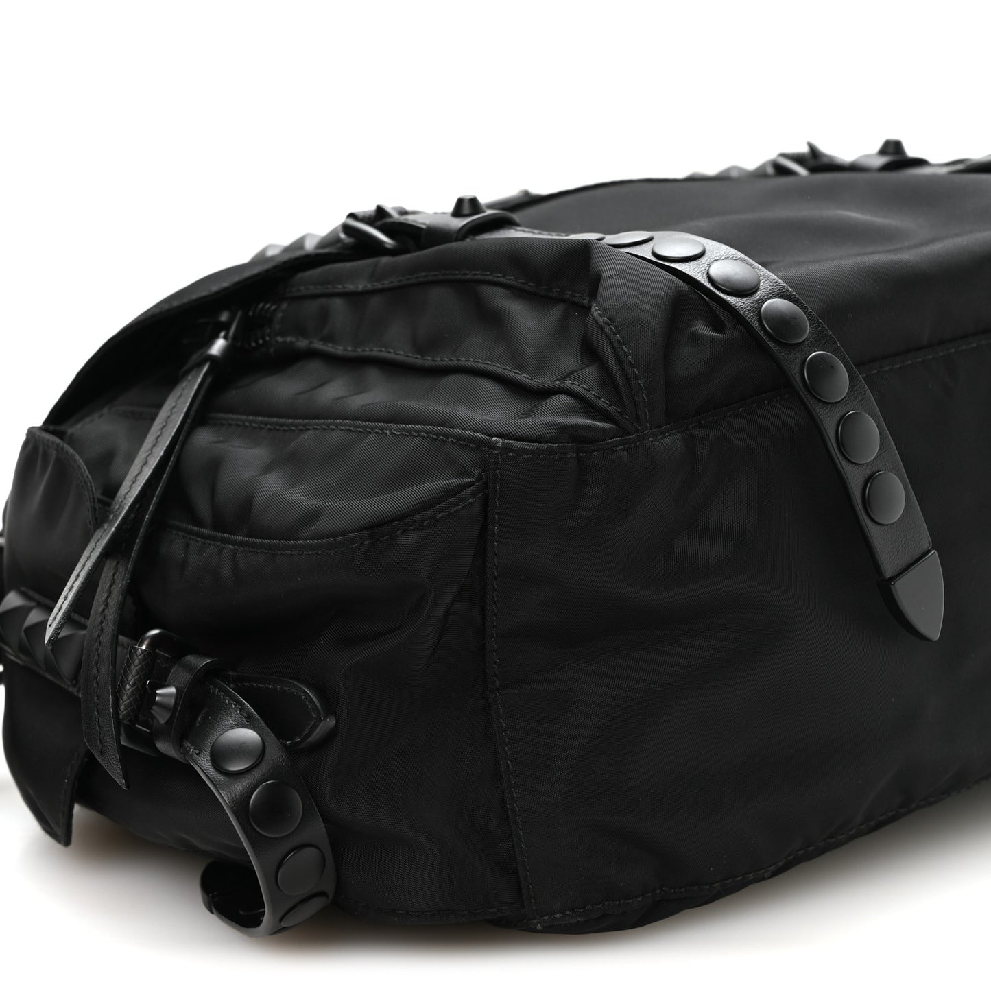 Nylon New Vela Studded Messenger Bag Black