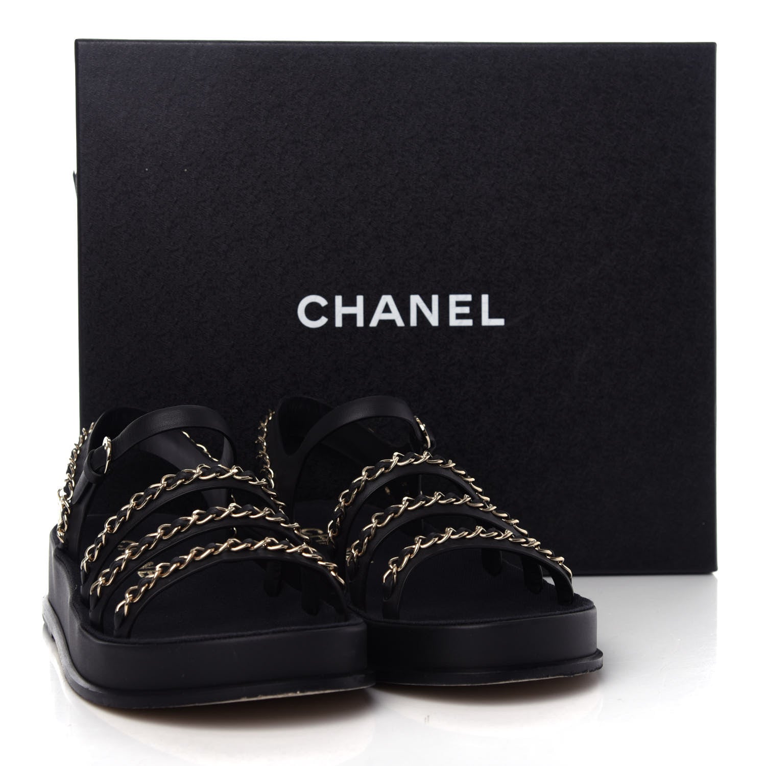 Chanel Calfskin Chain Platform Sandals 37 Black 11 of 11