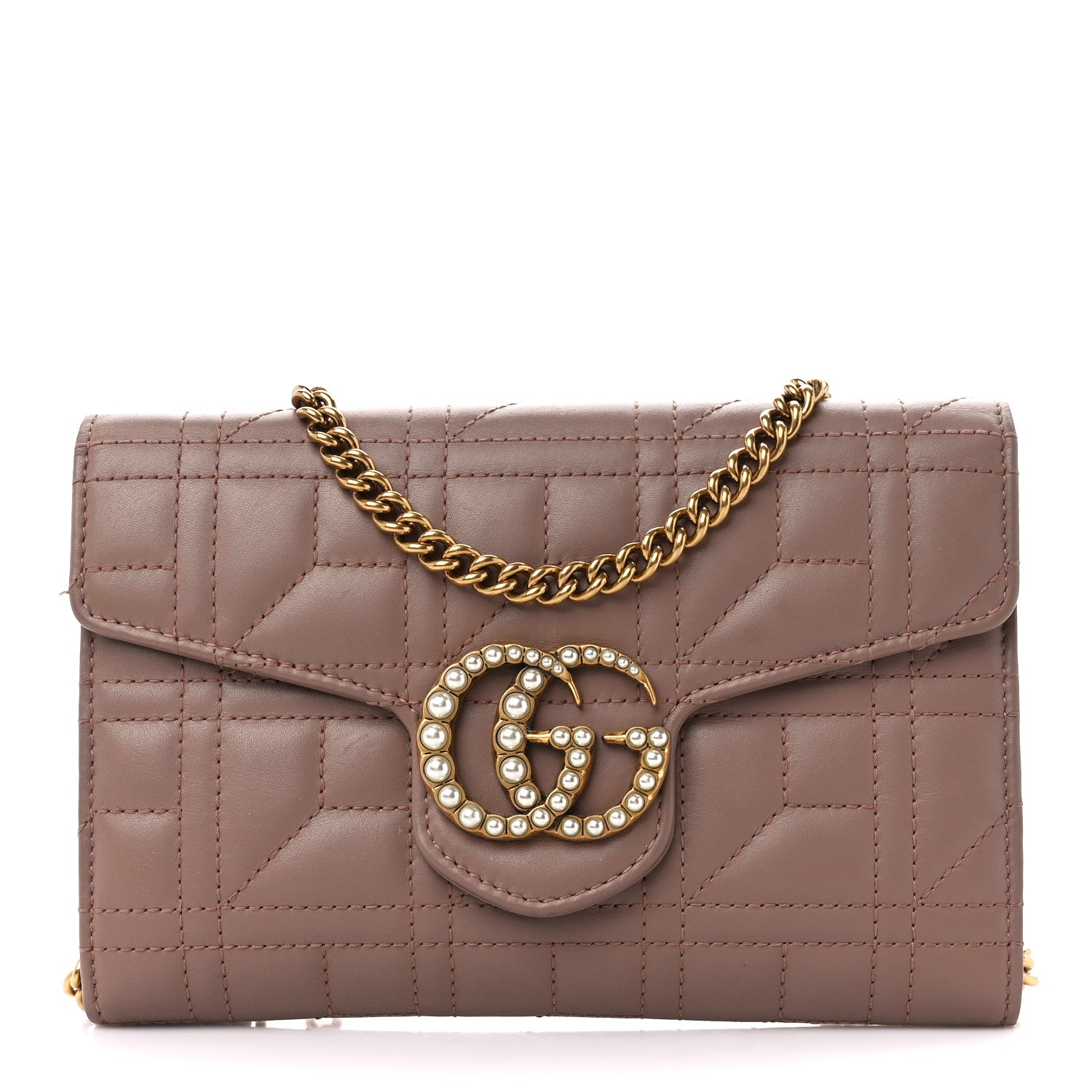Gucci Calfskin Matelasse Mini Pearly GG Marmont Chain Wallet Porcelain Rose 1 of 10