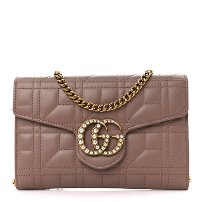 Gucci Calfskin Matelasse Mini Pearly GG Marmont Chain Wallet Porcelain Rose 1 of 10