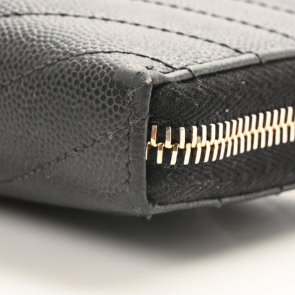 Saint Laurent Grain De Poudre Matelasse Chevron Monogram Zip Around Wallet Black 10 of 10