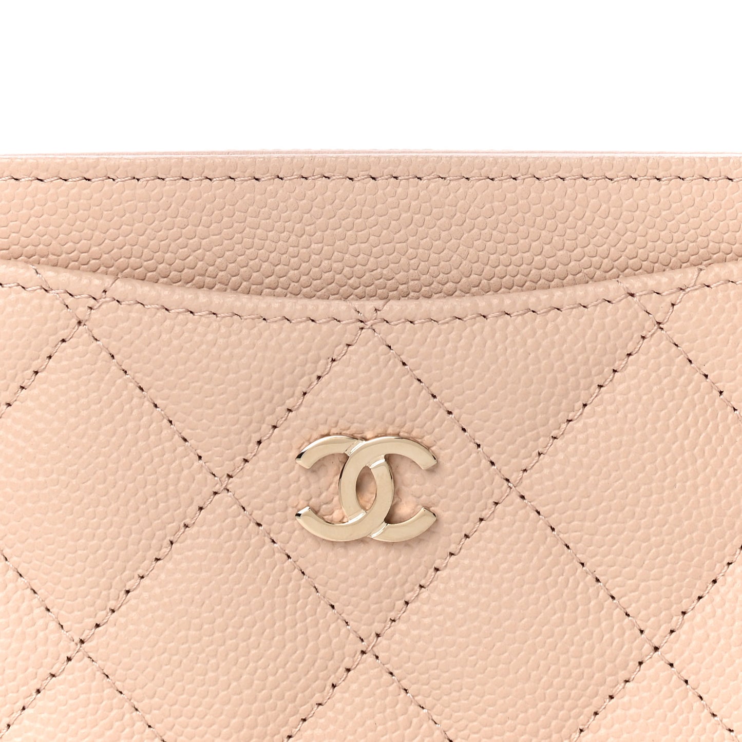 Caviar Quilted Card Holder Light Beige