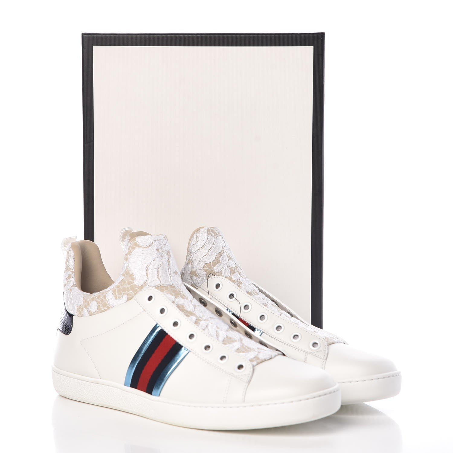 Gucci Calfskin Lace Ayers Sylvie Web Womens New Ace High Top Sneakers 40.5 White 11 of 11