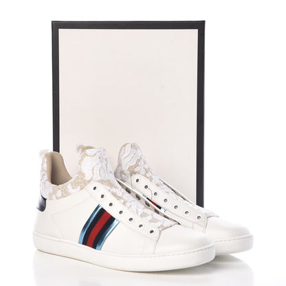 Gucci Calfskin Lace Ayers Sylvie Web Womens New Ace High Top Sneakers 40.5 White 11 of 11