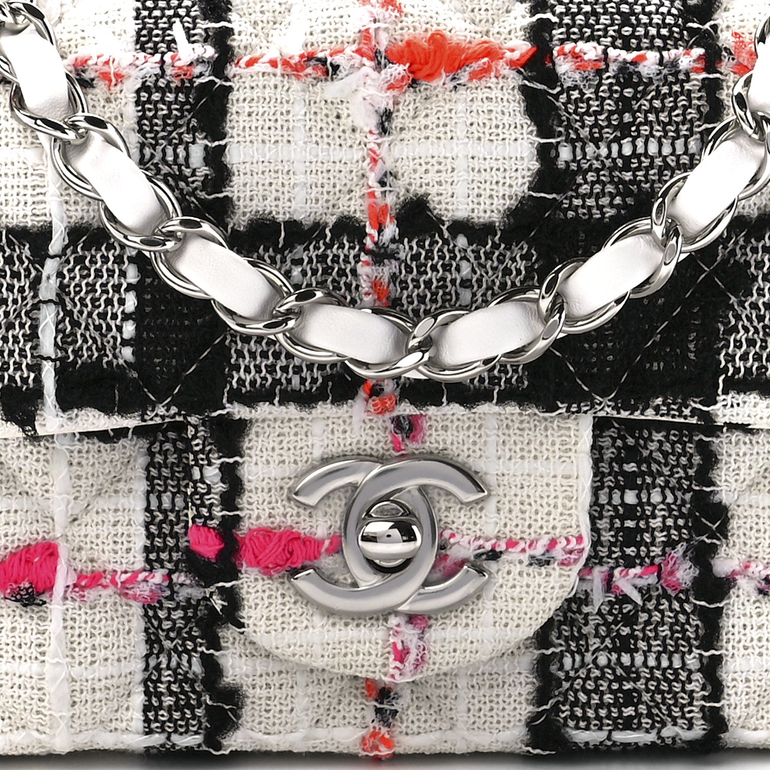 Chanel Tweed Quilted Mini Rectangular Flap Black White Pink 9 of 13