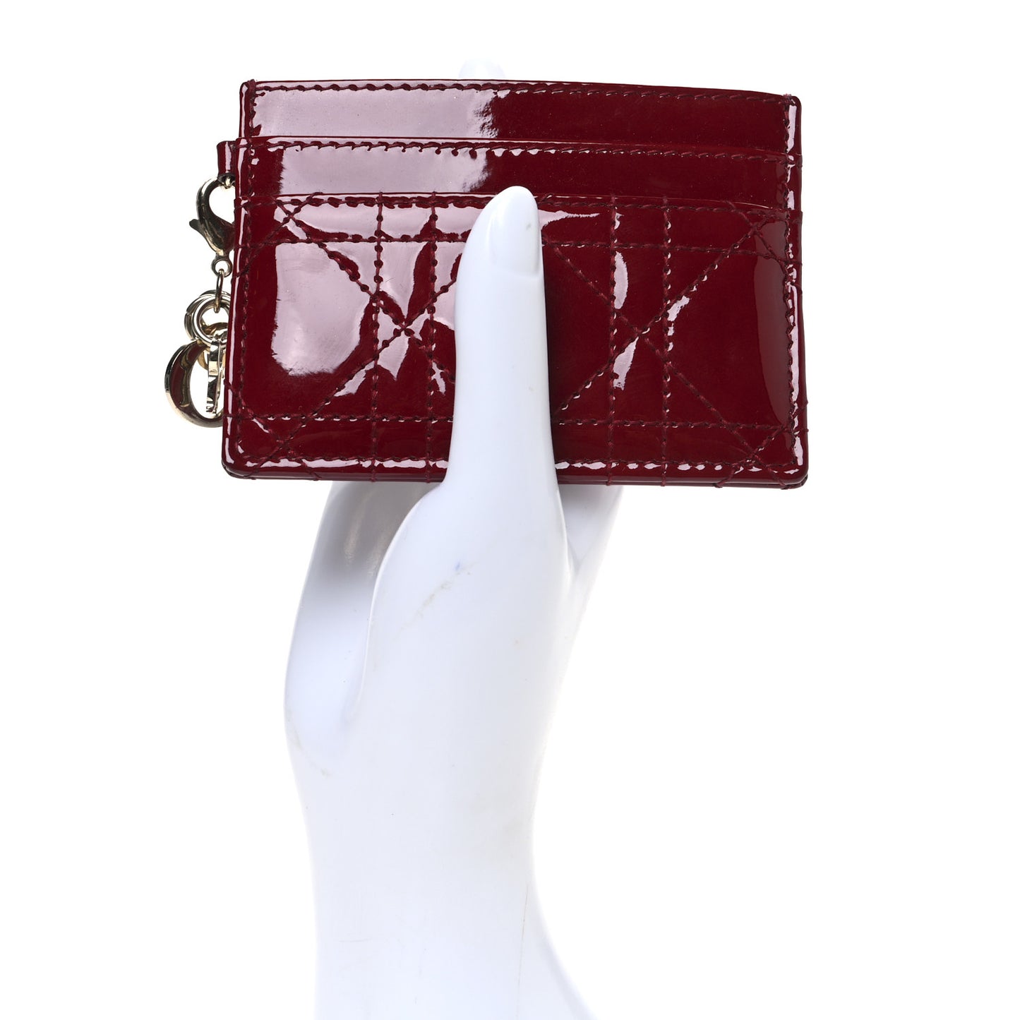 Patent Cannage Lady Dior Card Holder Red