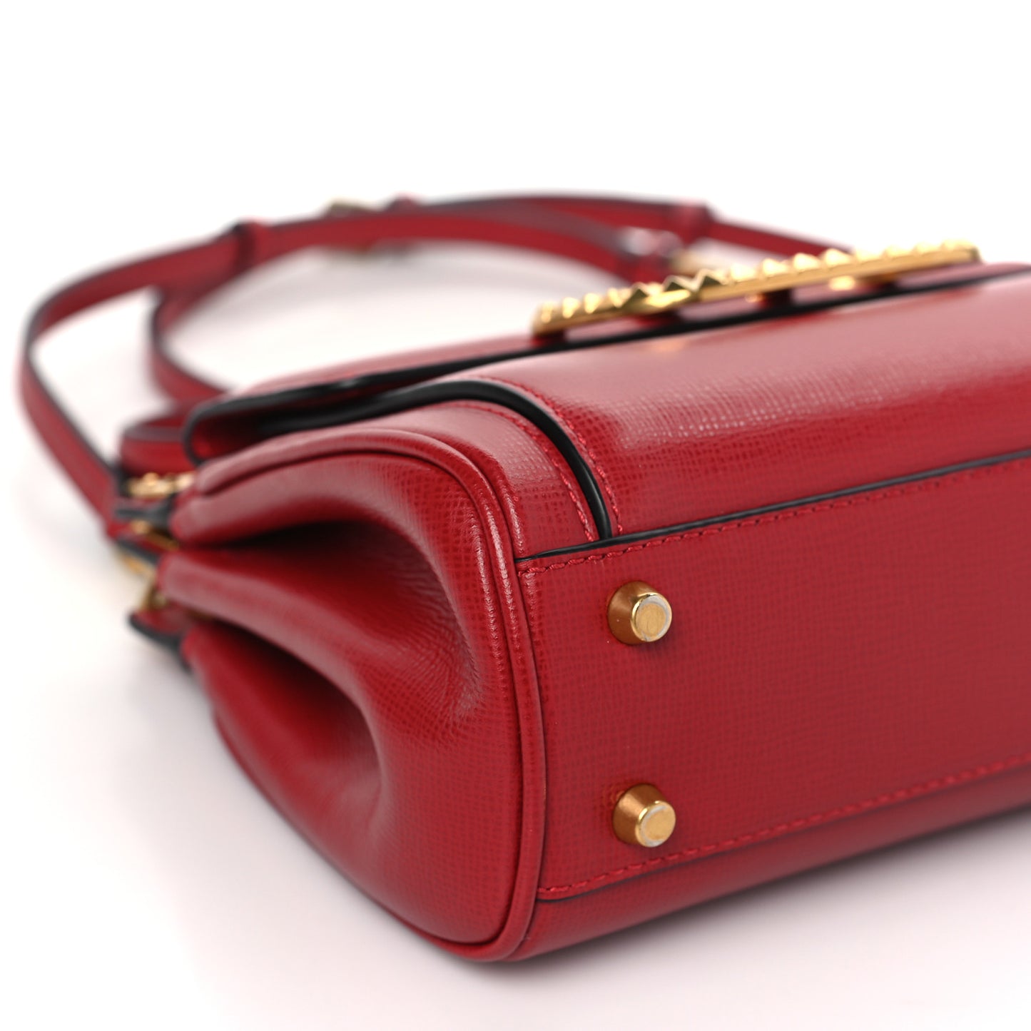 Grainy Calfskin Mini Rockstud Alcove Top-Handle Bag Rouge Pur